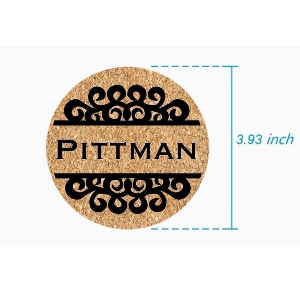 Custom Family Name Laser Engraved Cork Coaster Set Personalized Gift Home Decor